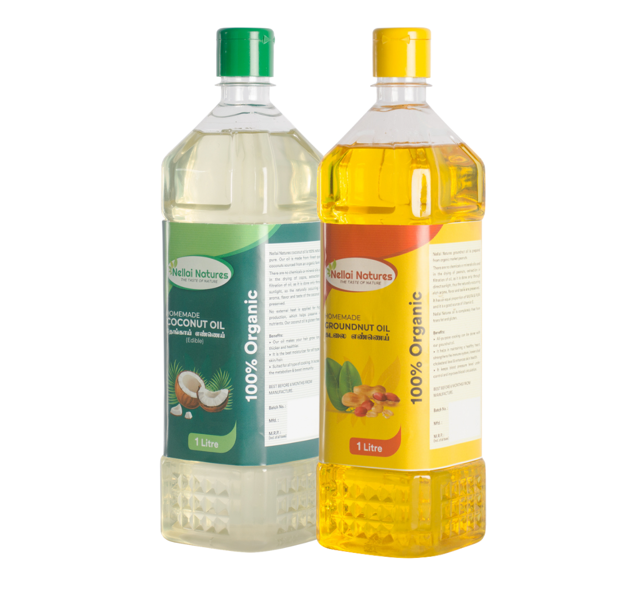 Nellai Natures Coconut and Groundnut Oil Pack, 1 Litre each