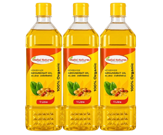 Nellai Natures Everyday Groundnut Trio - 3 Groundnut Oil bottles, 1 Litre each